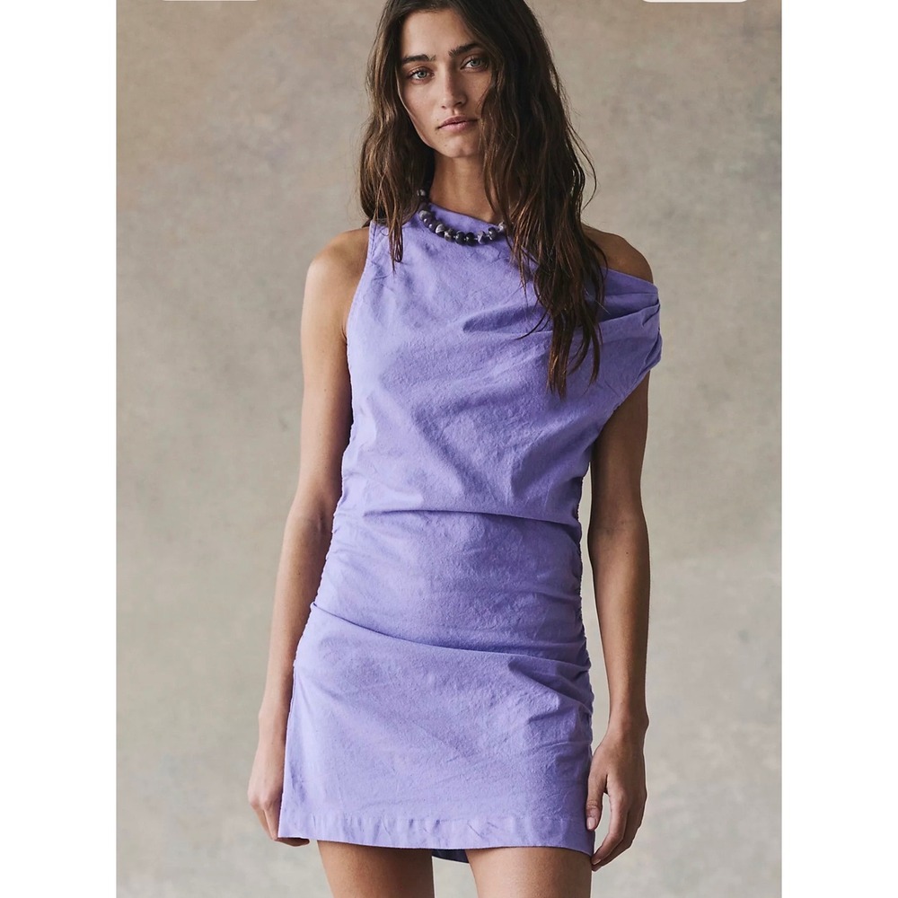 Free-est Free People So Far Summer Stretch Linen Mini Dress XL spring tulip